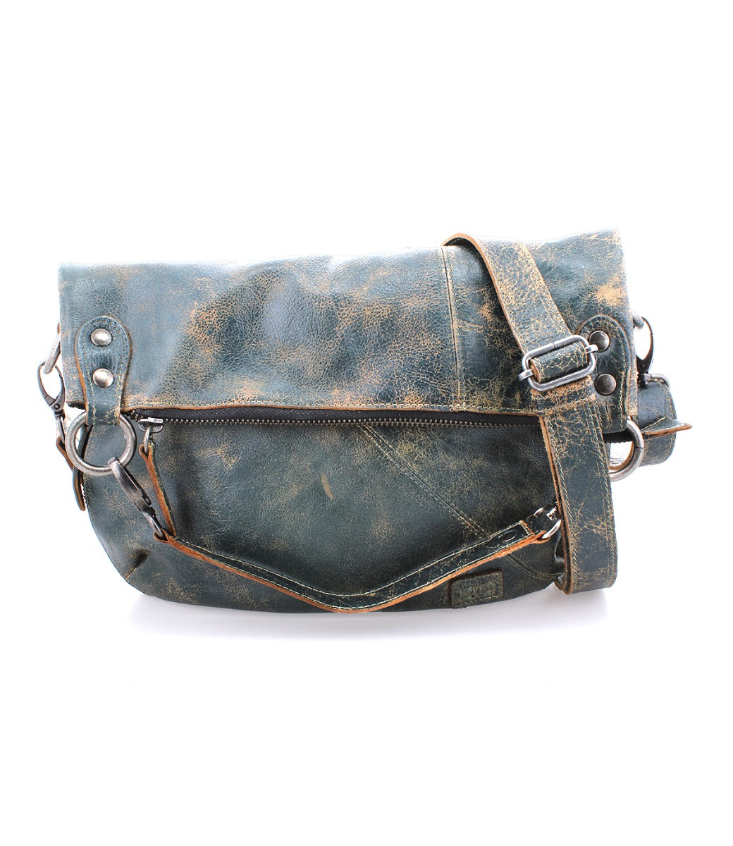 A green leather Tahiti crossbody bag with a strap by Bed Stu.