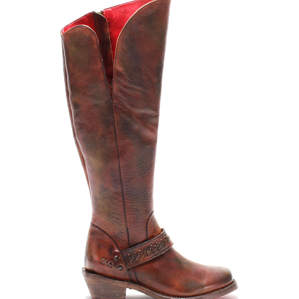 A women's brown leather riding boot called Takoma by Bed Stu.