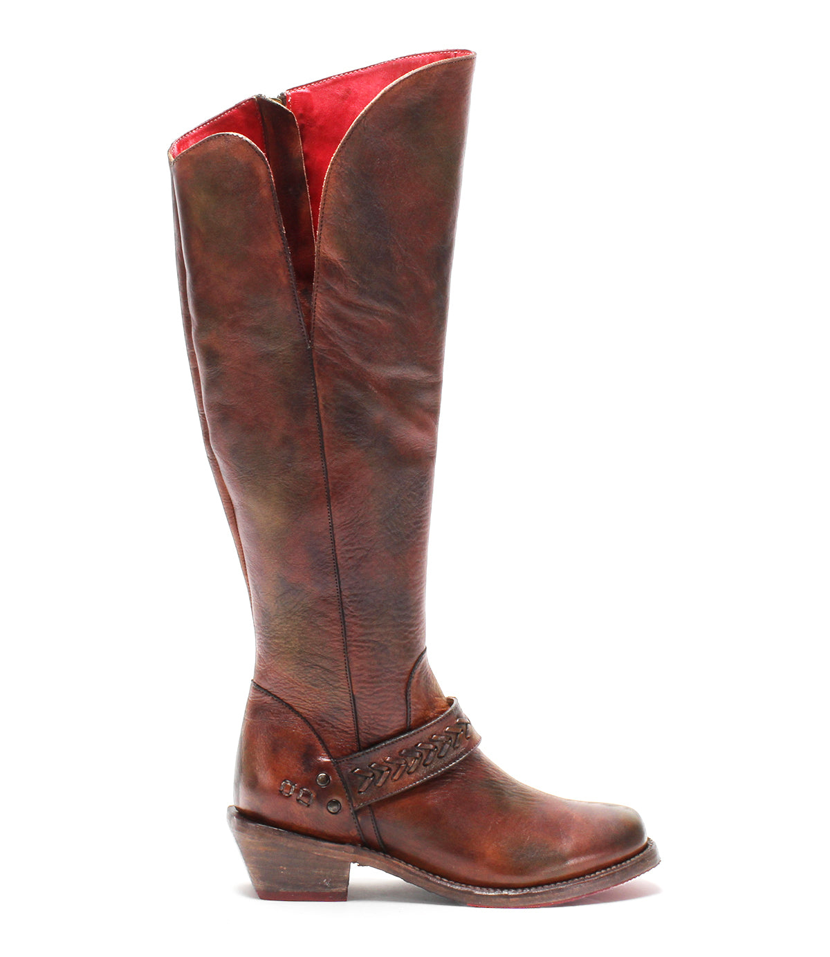 A women's brown leather riding boot called Takoma by Bed Stu.