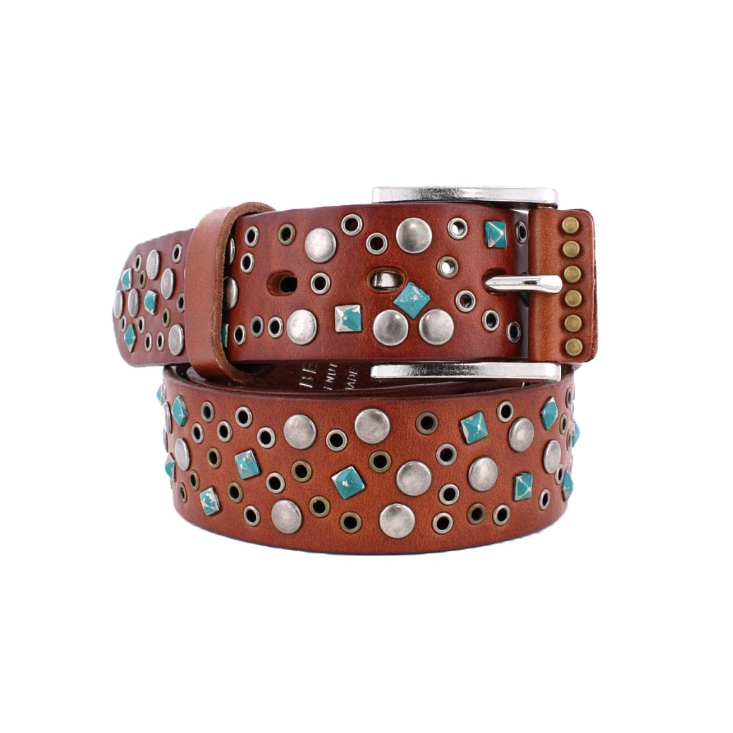 A Tammin II belt by Bed Stu with turquoise studded accents.