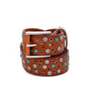 A brown leather belt with turquoise studded accents, the Tammin by Bed Stu.