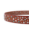 A Tammin II brown leather belt with turquoise stones by Bed Stu.