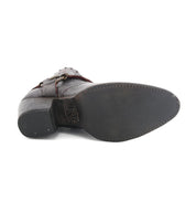 The back view of a Tania brown leather boot by Bed Stu.