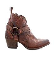 A women's brown cowboy boot with a buckle called the Tania by Bed Stu.
