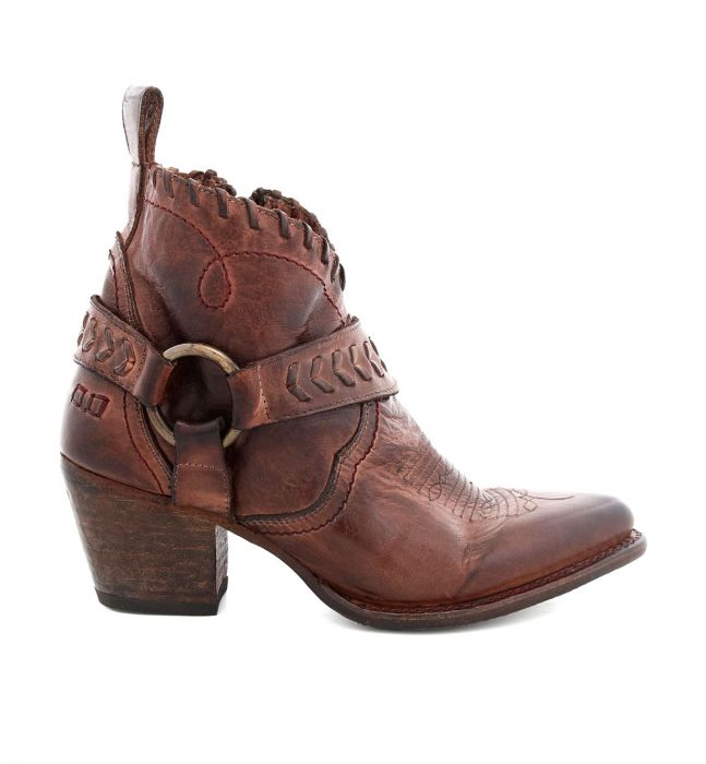A women's brown cowboy boot with a buckle called the Tania by Bed Stu.