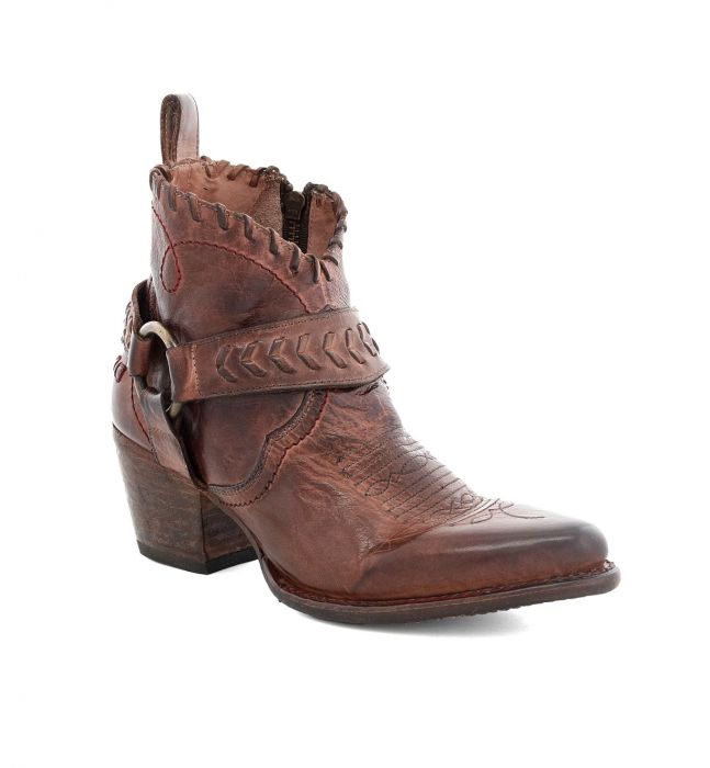 A Tania women's brown cowboy boot with a buckle by Bed Stu.