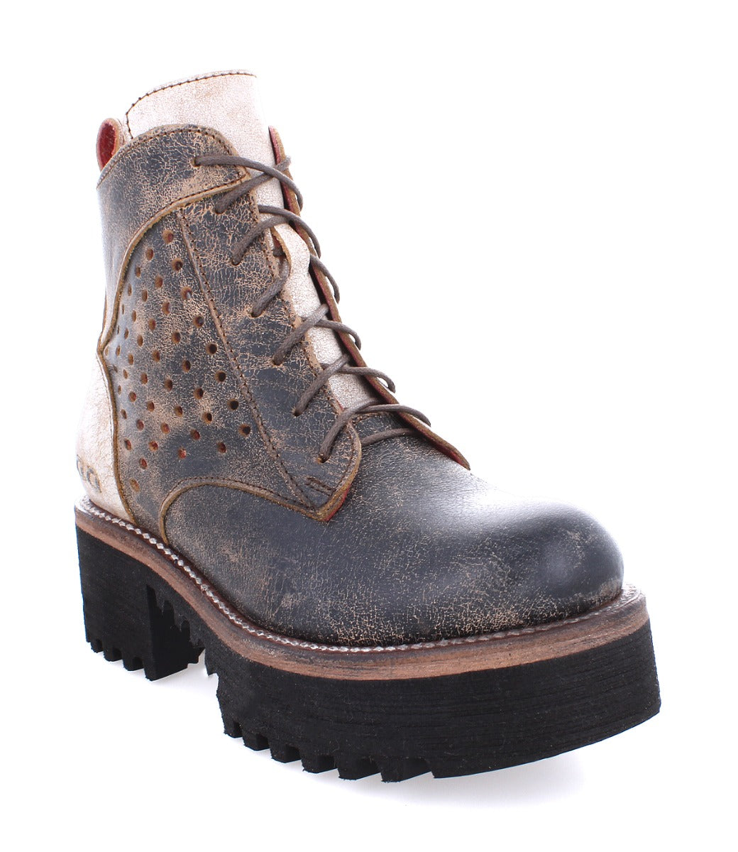 A Bed Stu Tanzania women's boot with a brown leather upper and a black outsole.