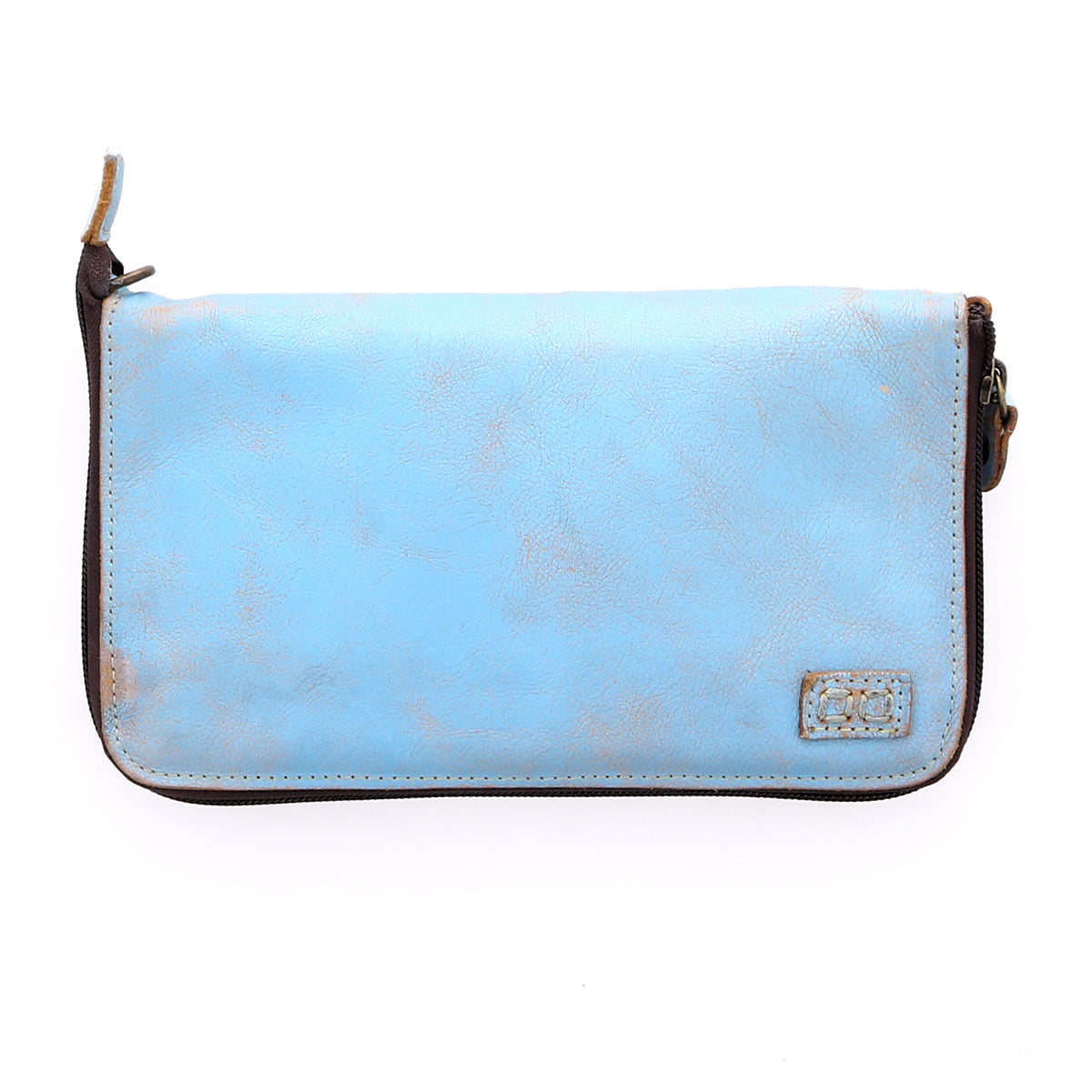 A Templeton II by Bed Stu blue leather wallet on a white background.