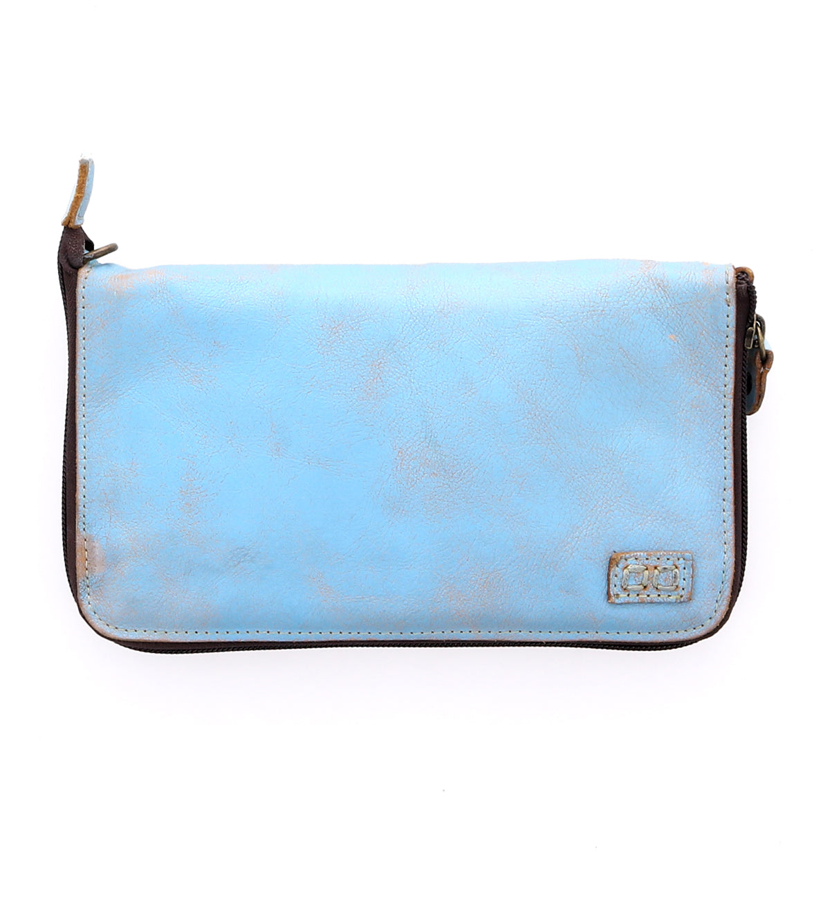 A Templeton II by Bed Stu blue leather wallet on a white background.