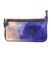 A blue and tan Templeton II leather wallet with a zipper, perfect for those in need of a high-quality Bed Stu leather wallet.