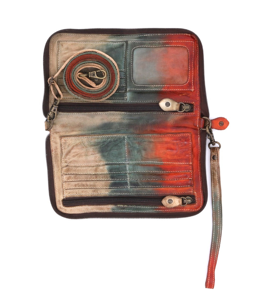 The inside of a Templeton II colorful leather multi-functional clutch from Bed Stu.