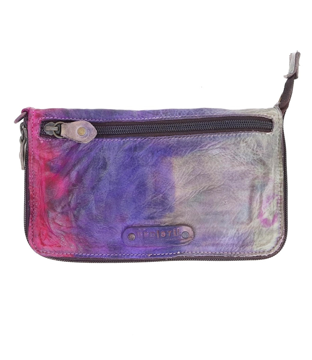 Bed Stu Templeton II pink and purple leather multi-functional pure leather clutch with zipper.