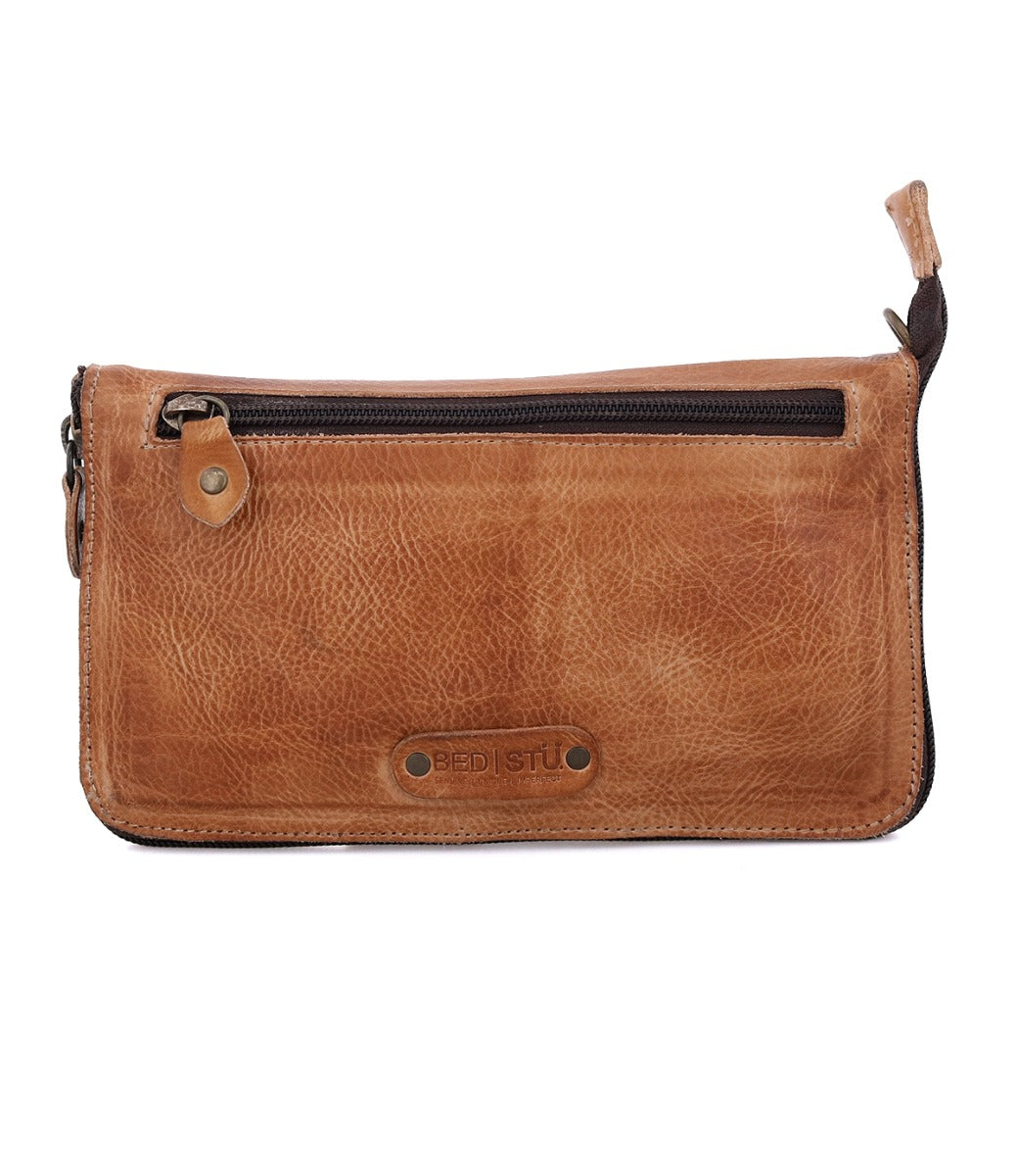 Bed Stu Templeton II tan leather multi-functional pure leather clutch with zipper.