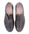 A pair of Bed Stu men's brown shoes with blue laces called Thorn.