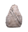 A grey leather Bed Stu Tommie backpack with zippers on the side.