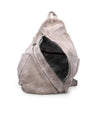 A Tommie by Bed Stu grey leather backpack on a white background.