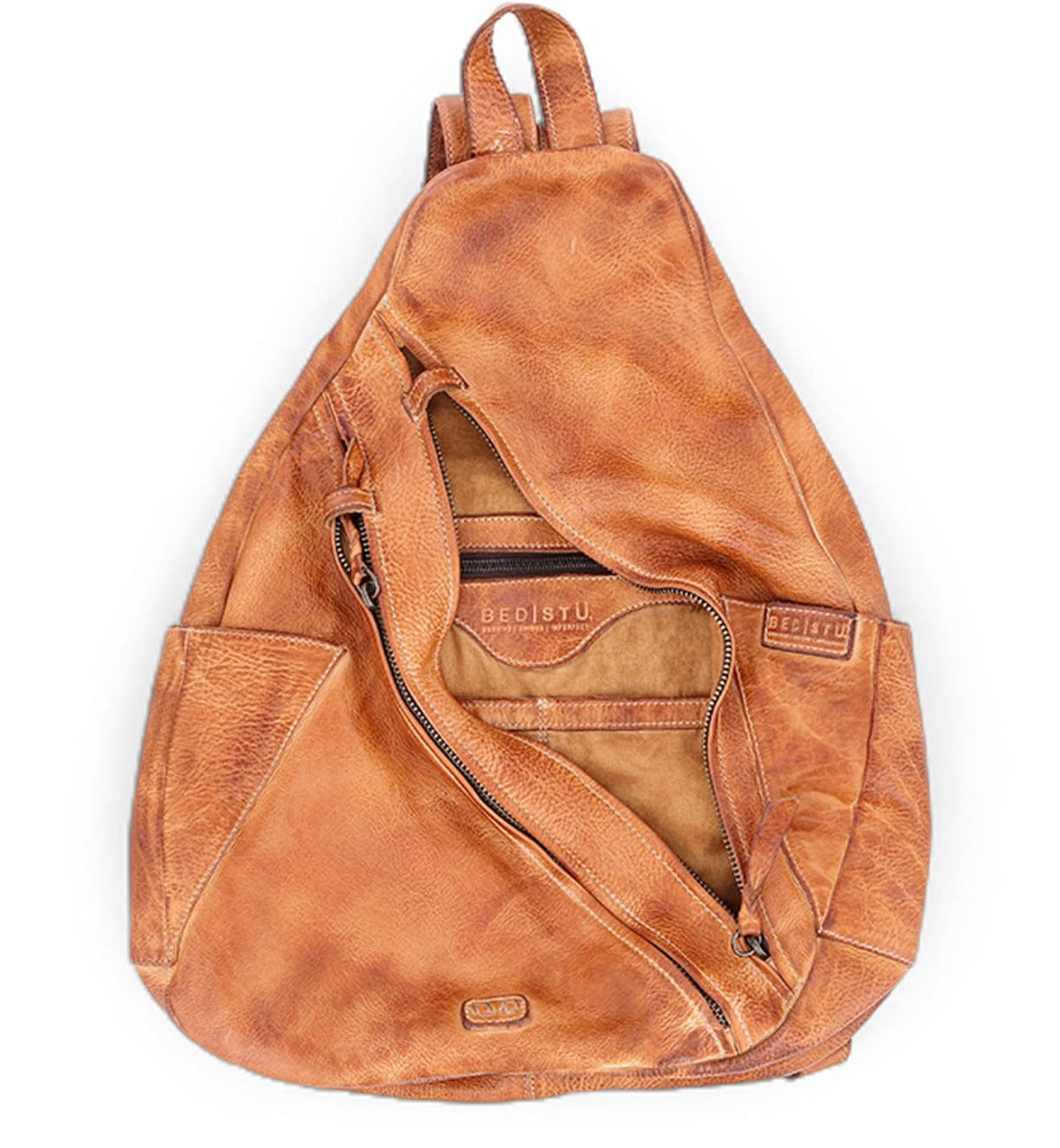 A Tommie leather backpack with a zippered compartment by Bed Stu.