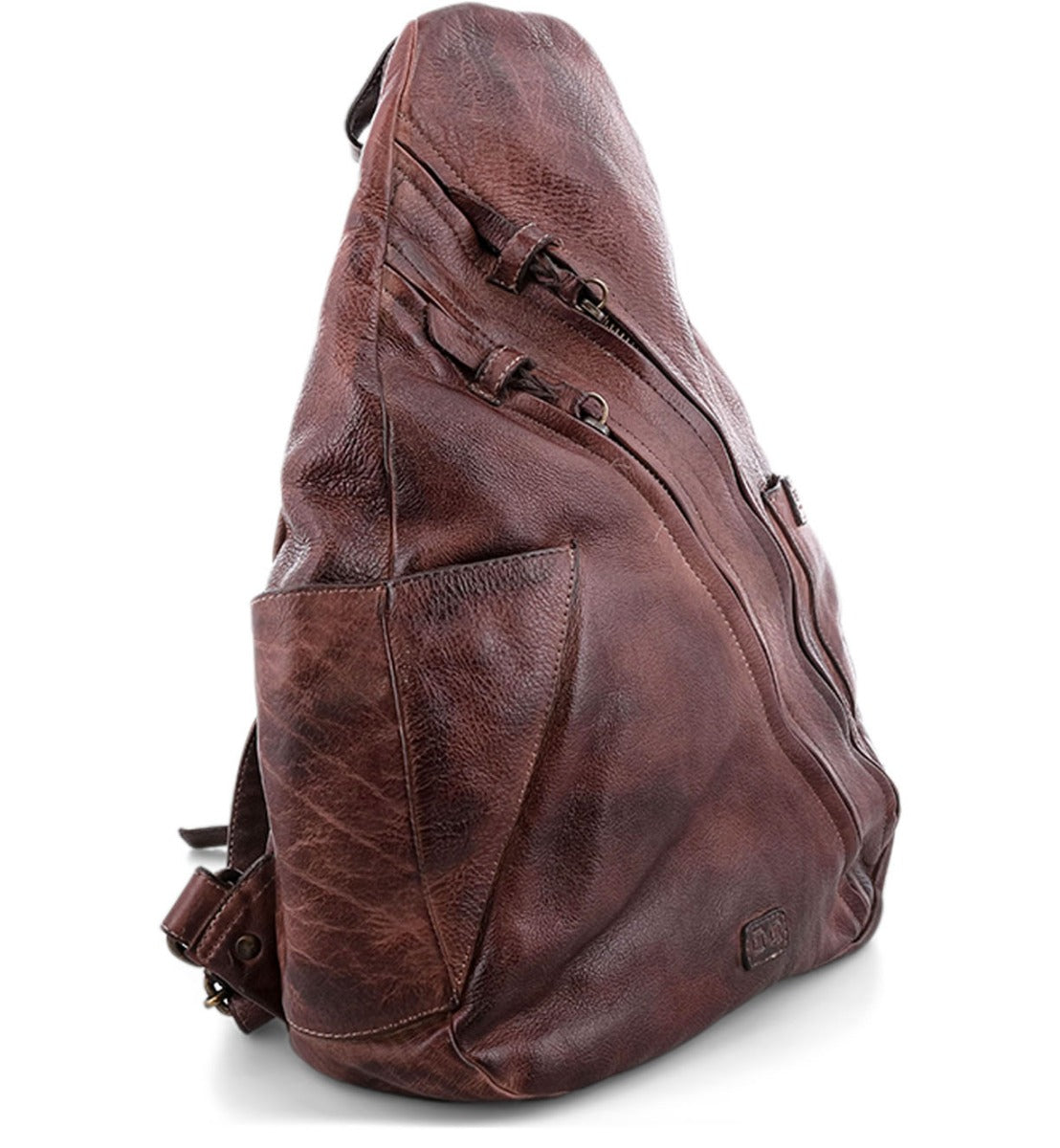 A Tommie by Bed Stu brown leather backpack on a white background.
