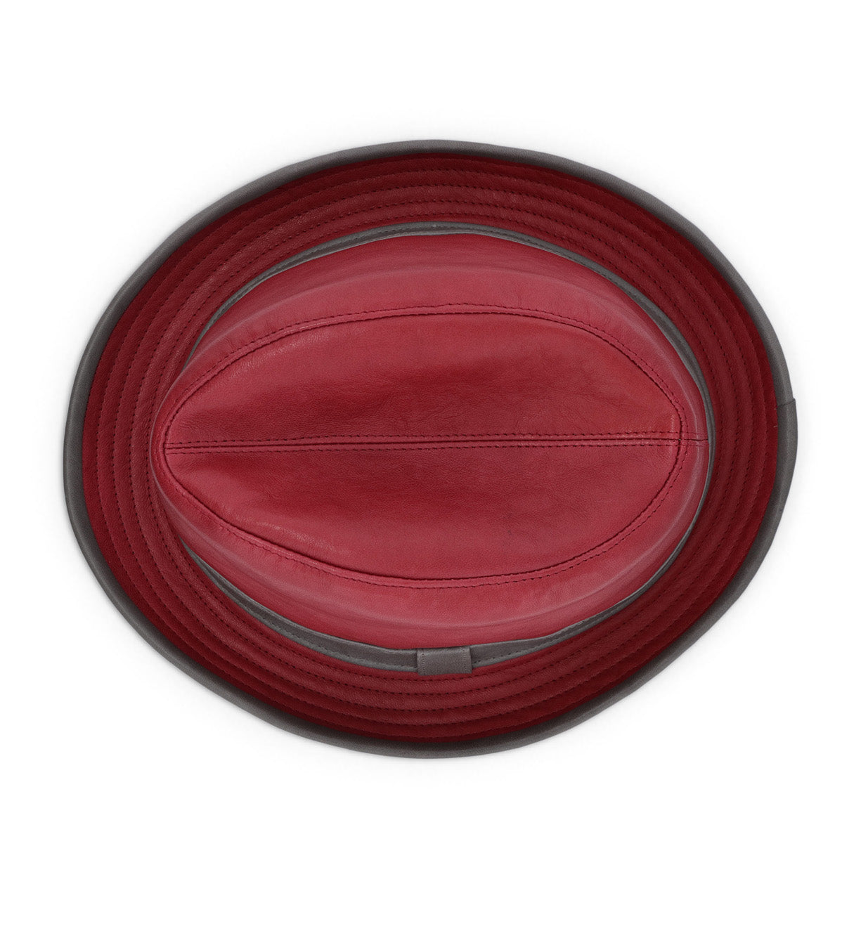 A Turino red leather hat on a white background by Bed Stu.
