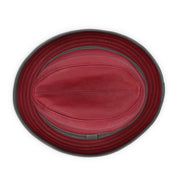 A Turino red leather hat on a white background by Bed Stu.