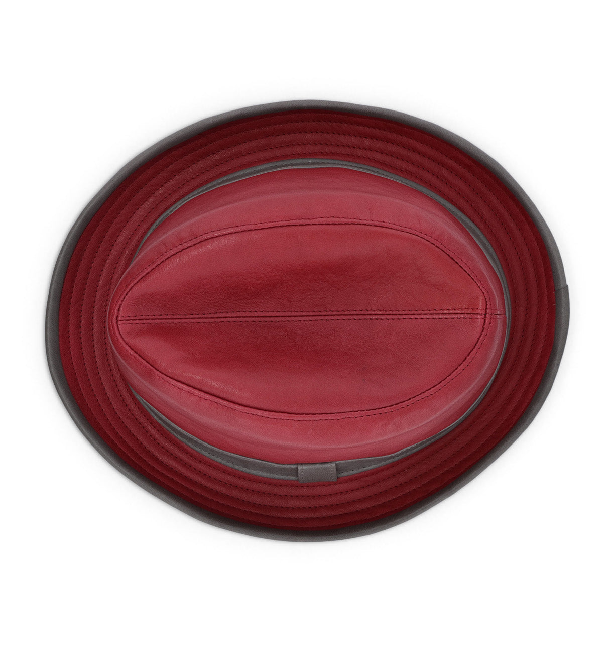 A Turino red leather hat on a white background by Bed Stu.