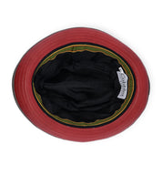 A Turino bucket hat by Bed Stu, featuring red and yellow colors, against a white background.