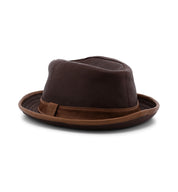 A Turino fedora by Bed Stu, in brown and tan, on a white background.