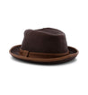 A Turino fedora by Bed Stu, in brown and tan, on a white background.