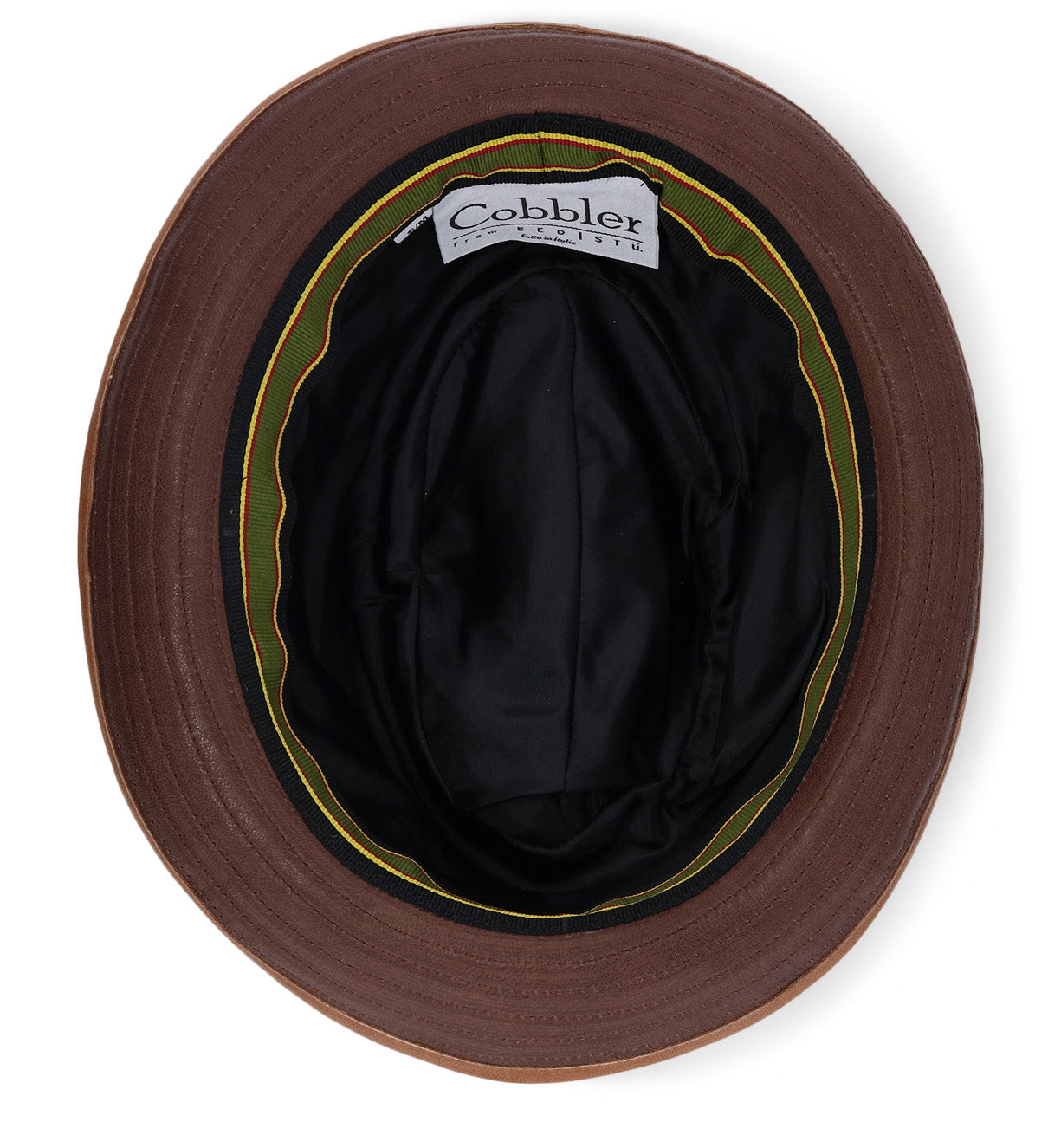 A brown Turino hat with a green and yellow stripe from Bed Stu.