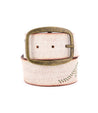 An Upswing white leather belt with a gold buckle by Bed Stu.