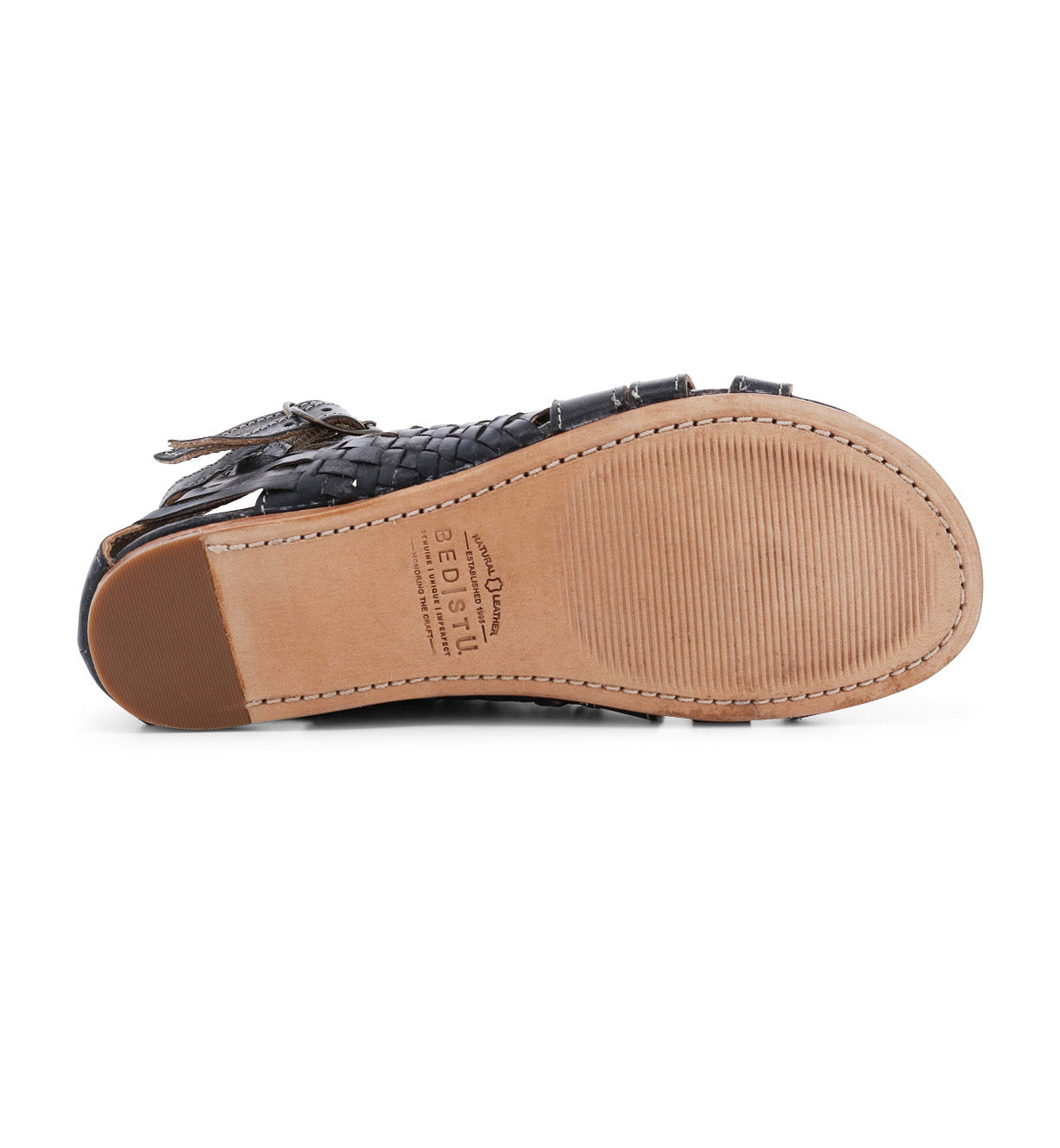 A pair of Claire women's black sandals with a leather sole by Bed Stu.