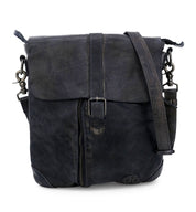 A black leather Jack messenger bag with two straps from Bed Stu.