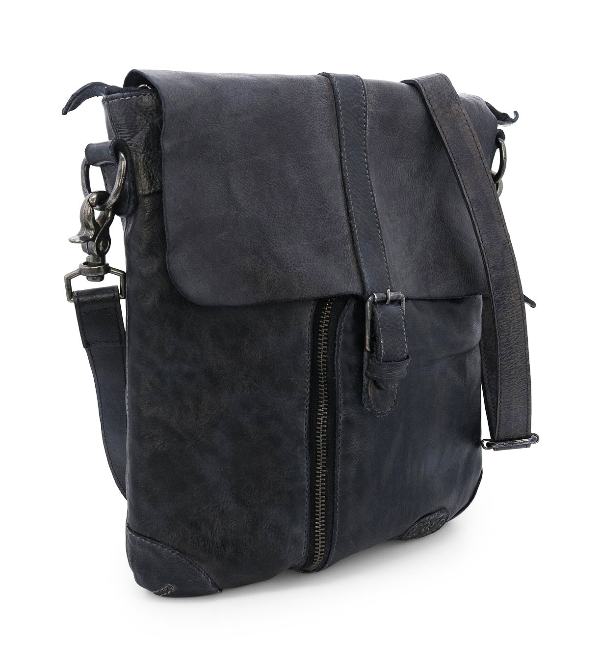 An image of a black leather Jack messenger bag by Bed Stu.
