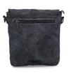 A Jack by Bed Stu black leather crossbody bag with a zippered compartment.