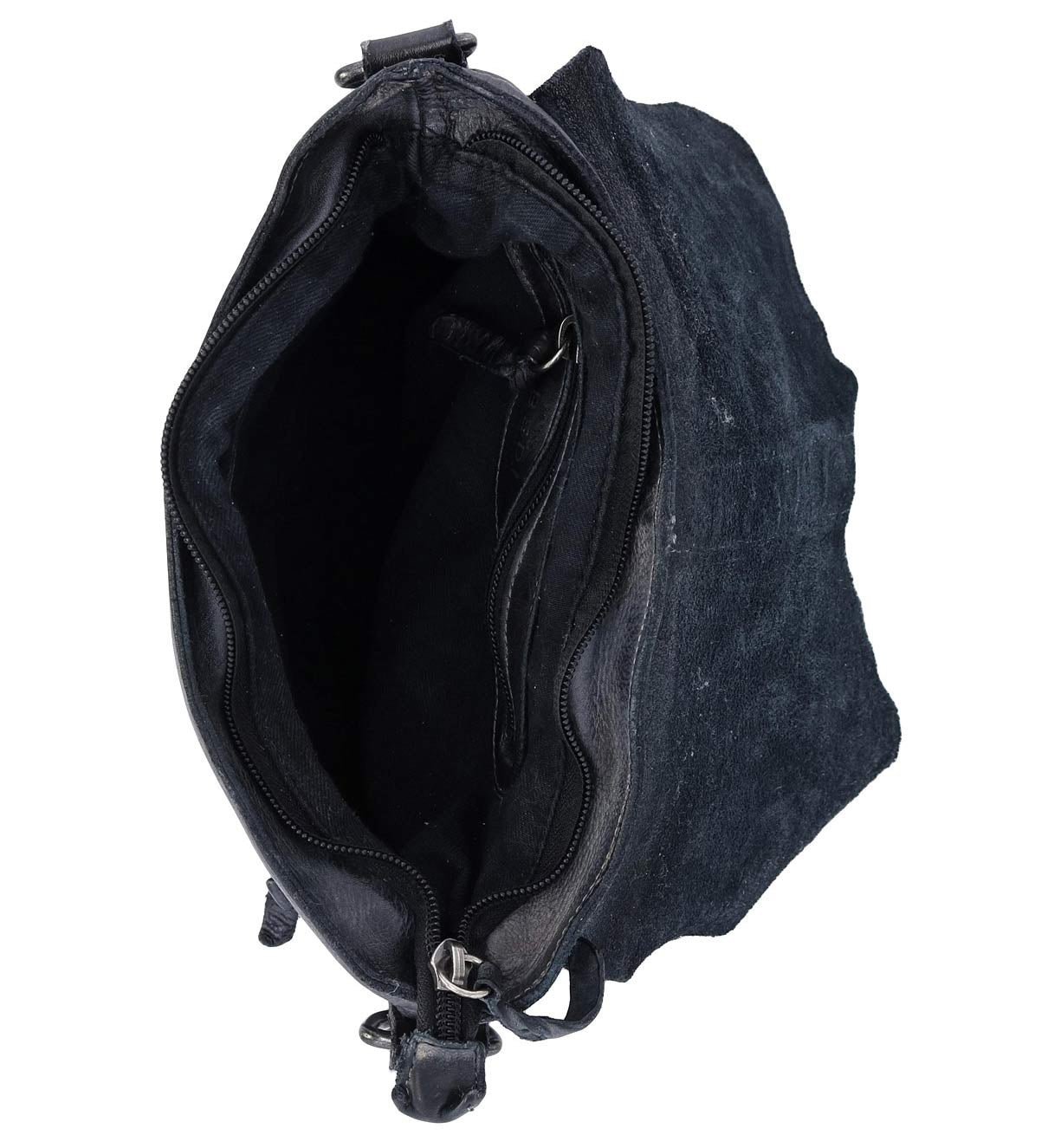 The inside of a Jack black purse with zippers by Bed Stu.