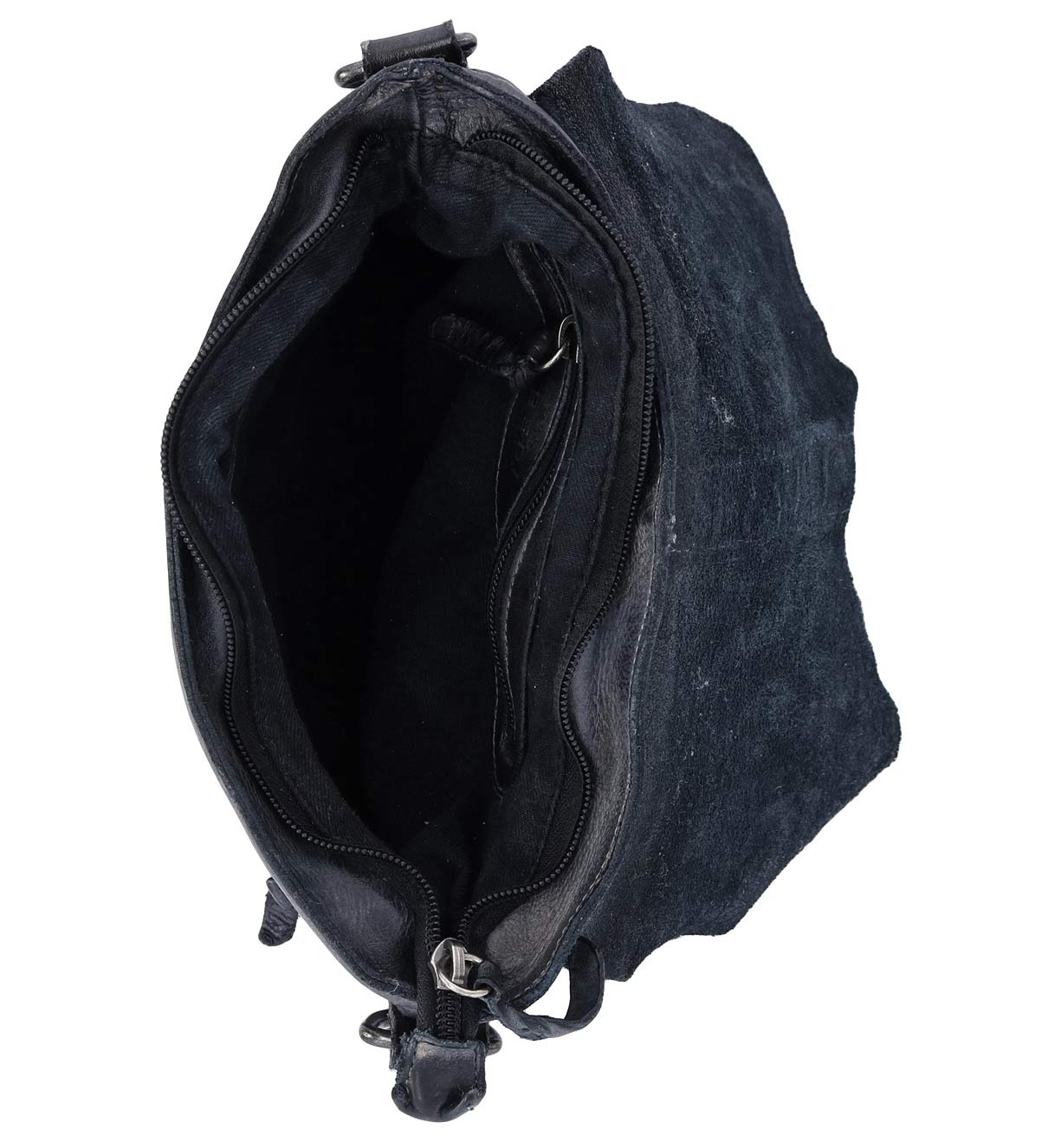 The inside of a Jack black purse with zippers by Bed Stu.