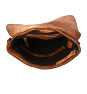 The inside of a Jack by Bed Stu brown leather bag.