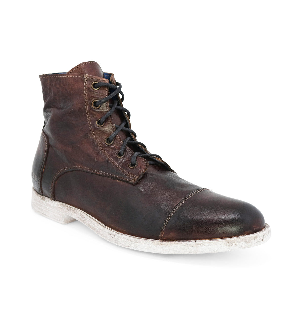 A men's brown leather Leonardo boot with laces from Bed Stu.