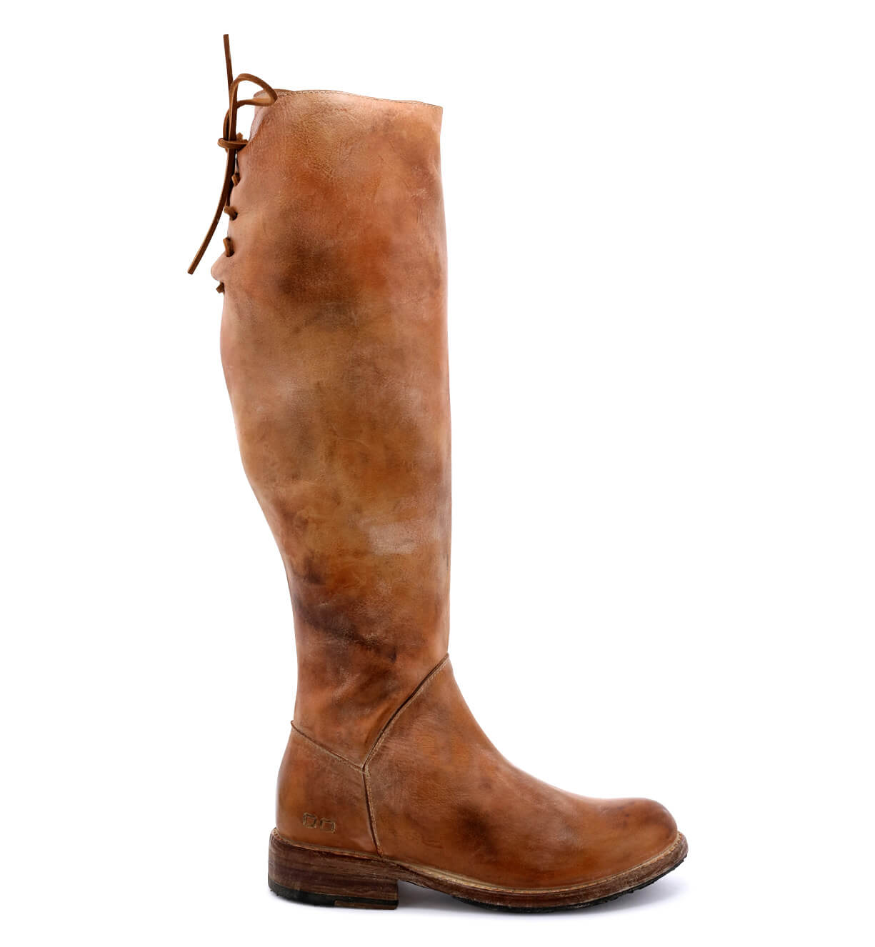 A women's brown leather boot with laces, the Manchester boot by Bed Stu.
