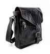 A Venice Beach black leather messenger bag, made by Bed Stu.