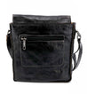 A Venice Beach black leather messenger bag with a zippered compartment by Bed Stu.