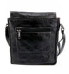 A Venice Beach black leather messenger bag with a zippered compartment by Bed Stu.