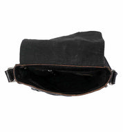 The inside of a Bed Stu Venice Beach black messenger bag.
