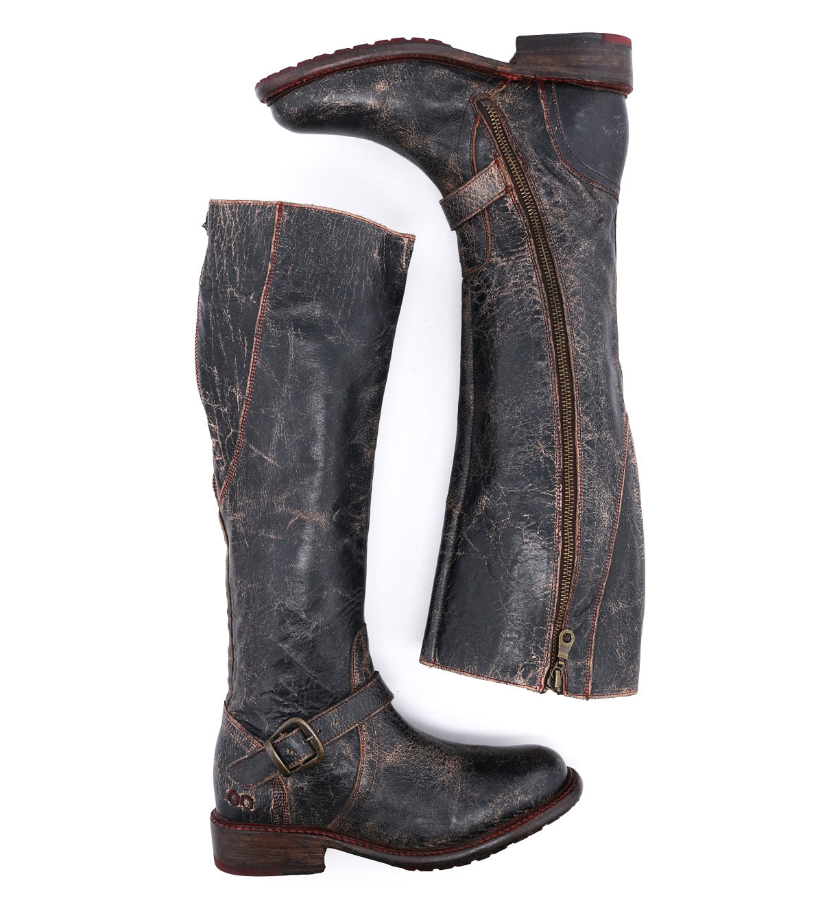 A pair of Bed Stu women's Glaye boots with zippers on the side.