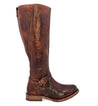 A women's brown leather Glaye Wide Calf riding boot with buckles by Bed Stu.