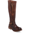 A women's brown riding boot with Glaye Wide Calf buckles and Bed Stu buckles.