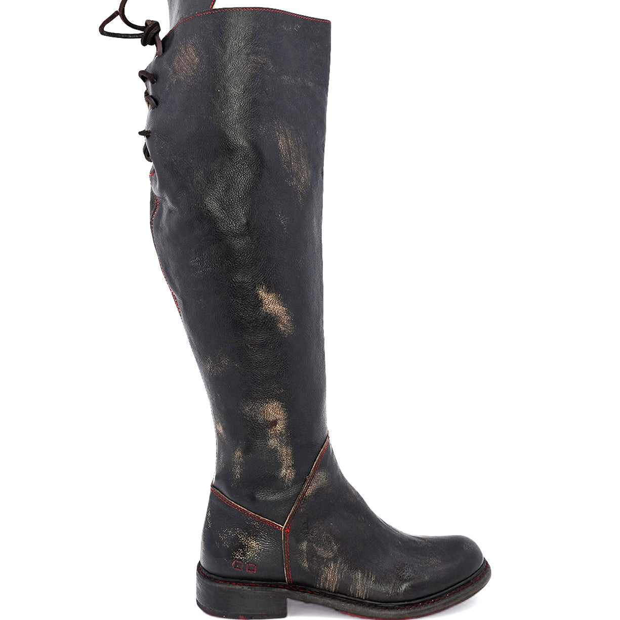 A women's black leather knee high boot, the Manchester Wide Calf by Bed Stu.