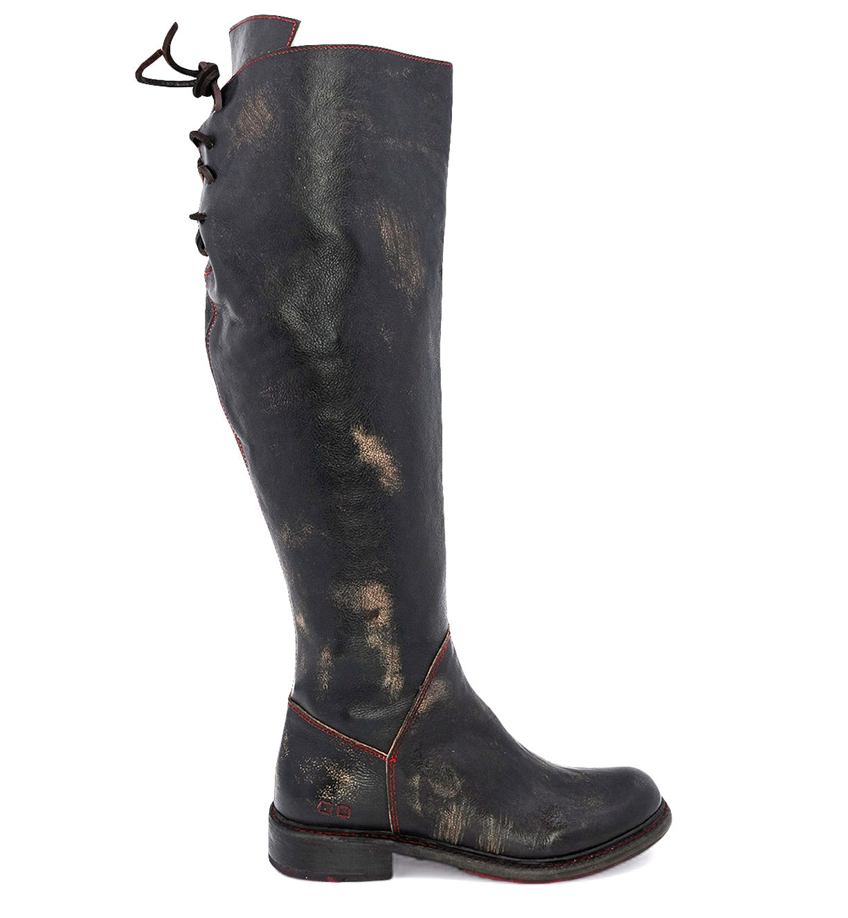 A women's black leather knee high boot, the Manchester Wide Calf by Bed Stu.