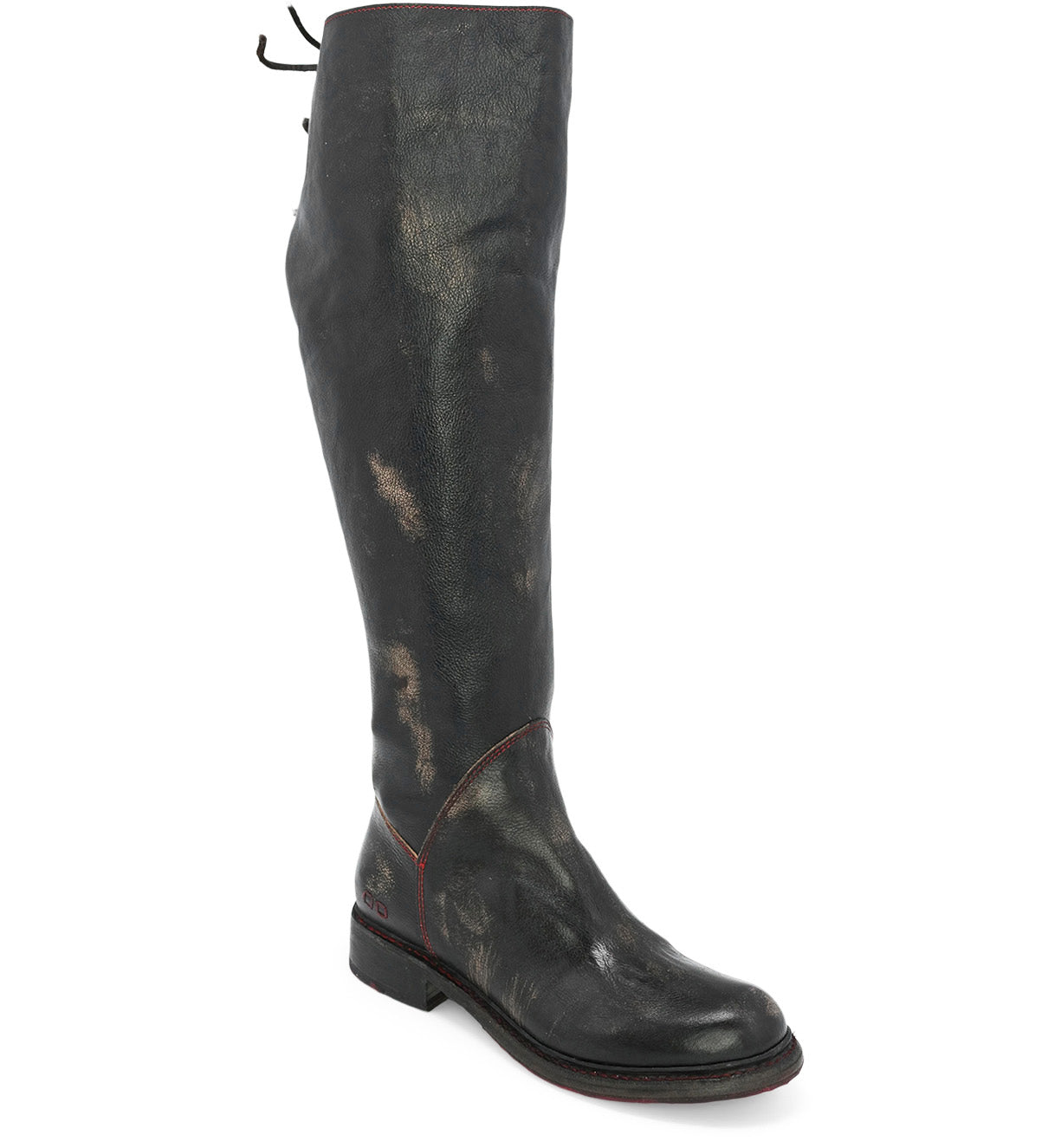 A women's black leather knee high boot, the Manchester Wide Calf by Bed Stu.