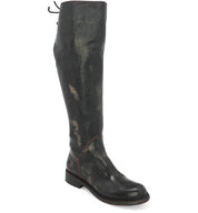 A women's black leather knee high boot, the Manchester Wide Calf by Bed Stu.